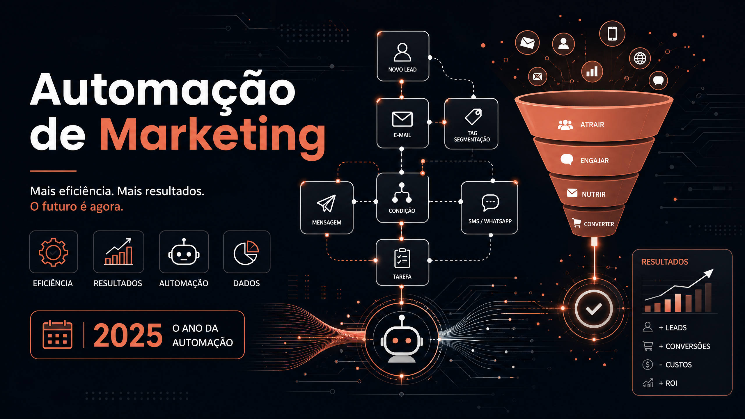 Automação de marketing 2025 — fluxo de automação com funil de vendas e inteligência artificial